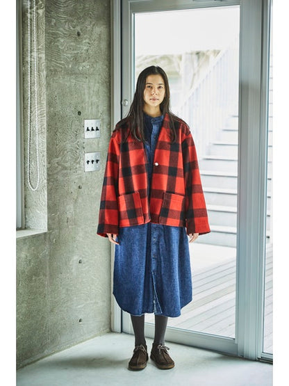 Orslow No Collar Hunters Unisex Jacket - Red Check